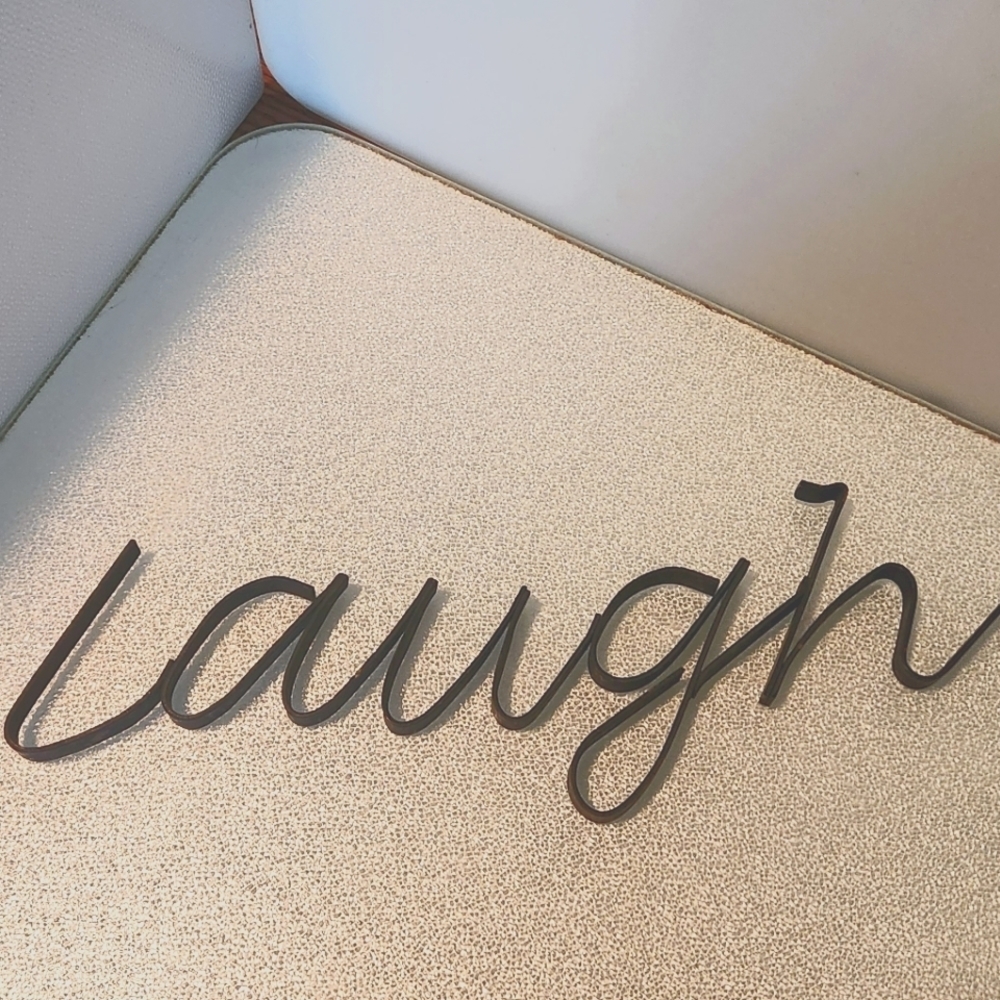 "Laugh" cursive ribbon iron inspiration hanging art sign‎ decorative sculpture